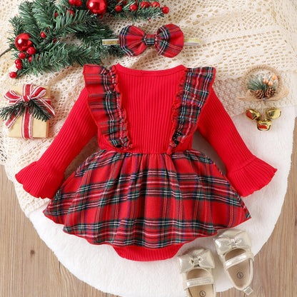 Baby Girls Red Plaid Christmas Romper Dress (Age Newborn-18M)