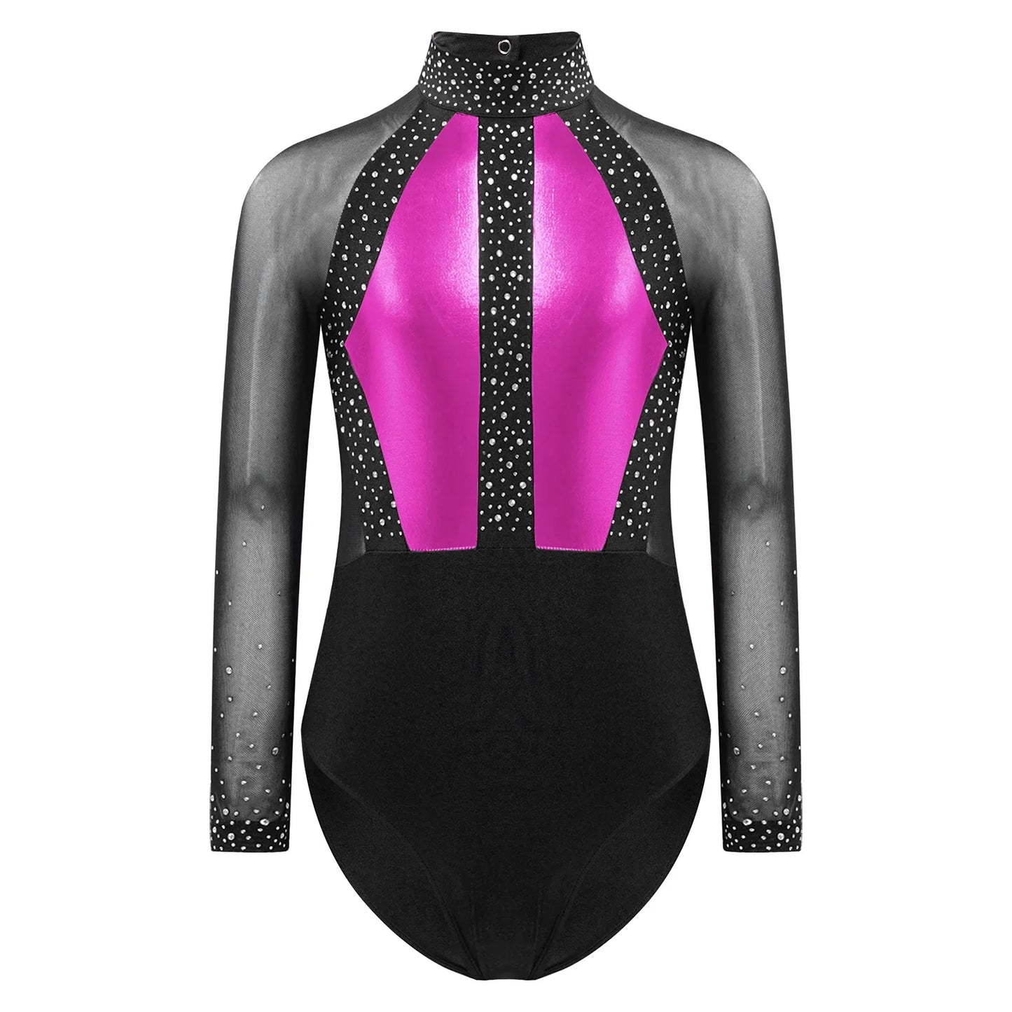 Girls Dance Performance Costume Long Sleeve Rhinestone Leotard (Age 6-16 YRS)