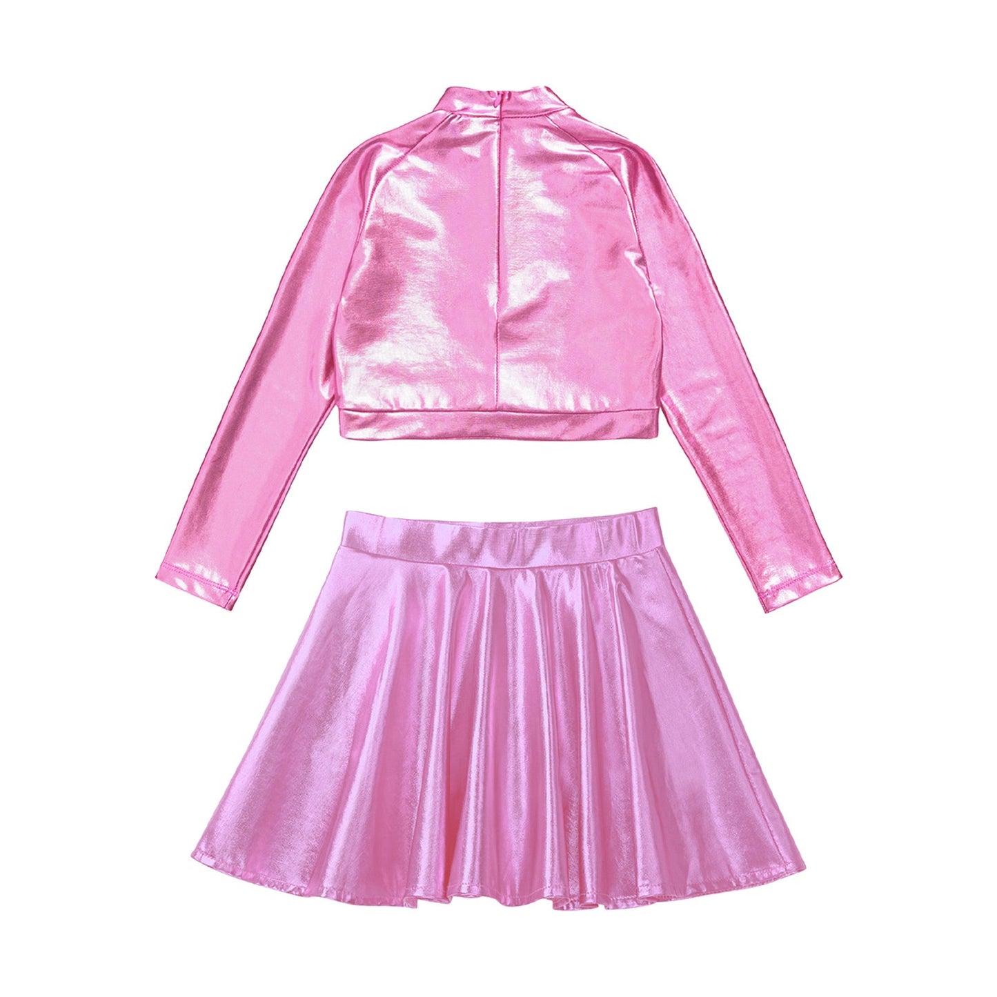 Girls Dance Metallic Long Sleeve Sequin Crop Top & Skirt (Age 6-14YRS)