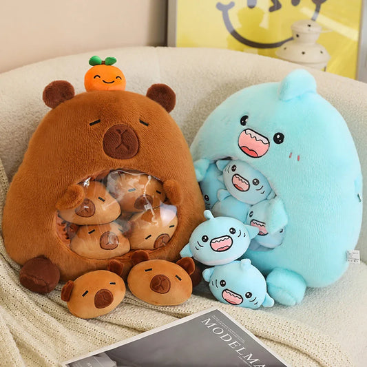 Plush Capybara Shark Shaped Snack Bag Stuffed Toy - 35cm