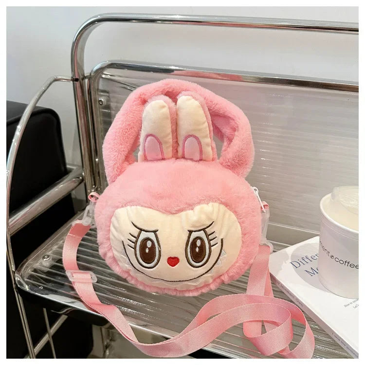 Labubu Plush Crossbody Bag | Soft Kawaii Shoulder Bag with Zipper