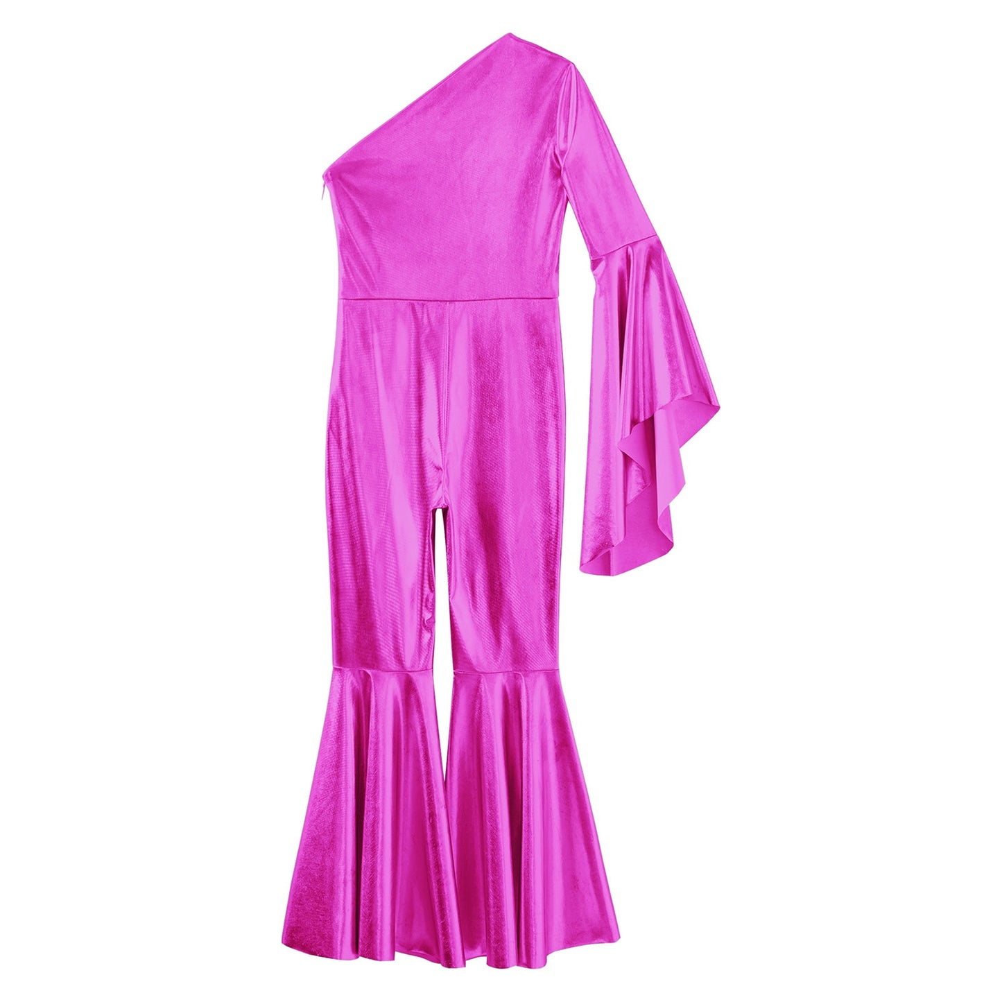 Girls Dance Metallic One Shoulder Bell-Bottom Jumpsuit (Age 6-16YRS)