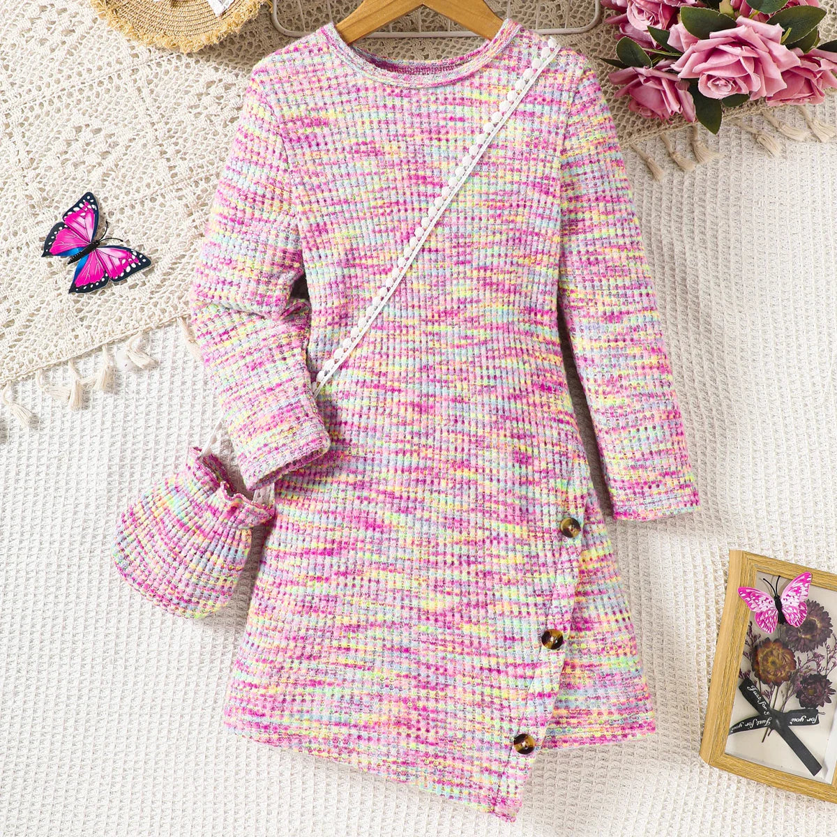 Girls Long Sleeved Knitted Dresses & Handbag (Age 4-7 YRS)