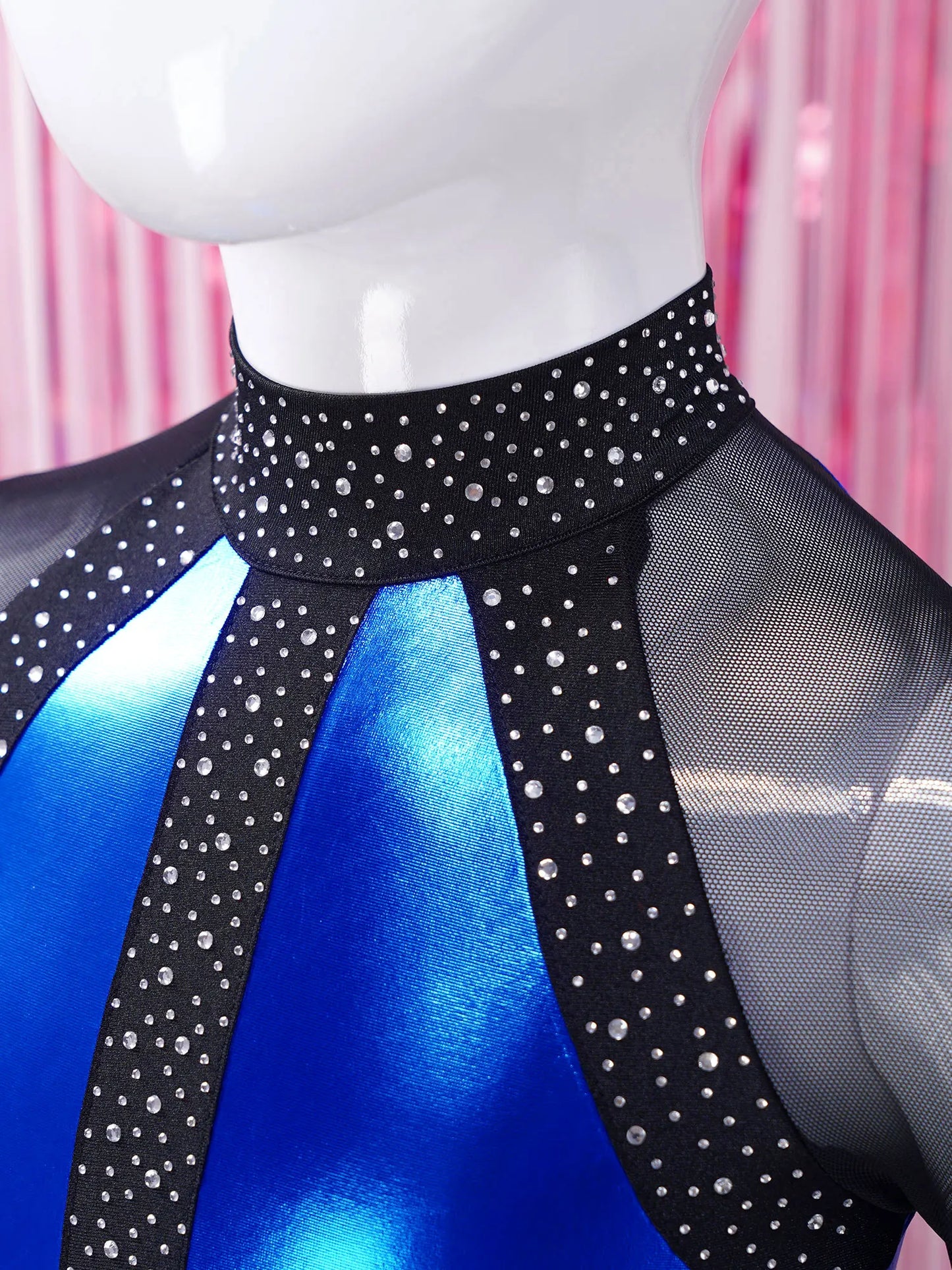 Girls Dance Performance Costume Long Sleeve Rhinestone Leotard (Age 6-16 YRS)