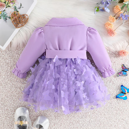 Baby Girls Long Sleeve Butterfly Embroidered Mesh Dress (Age 3M-24M)