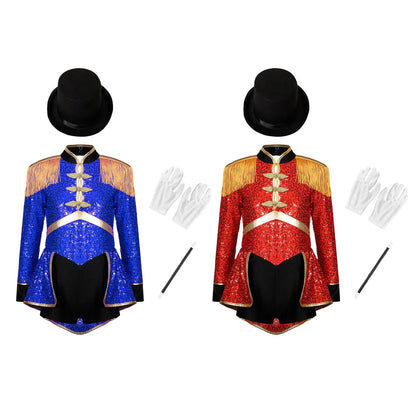 Girls Red Sequin Ringmaster Costume (Age 6-16YRS)