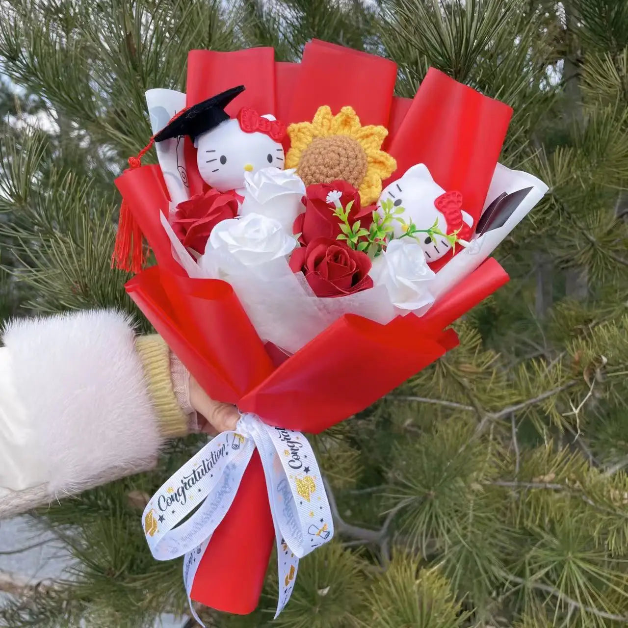 Plush Miss Kitty Stuffed Gift Flower Bouquet