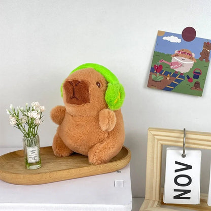 Plush Cute Capybara Stuffed Toy Hoodie with Wings - 12cm Green-Headphone