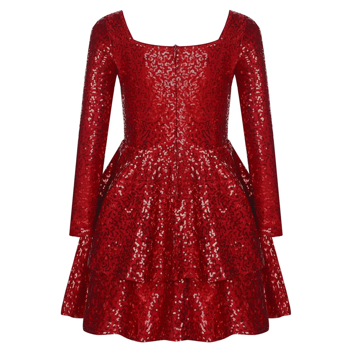 Girls Sequin Long Sleeve Double Layer Hemline Dress (Age 6-14 YRS)