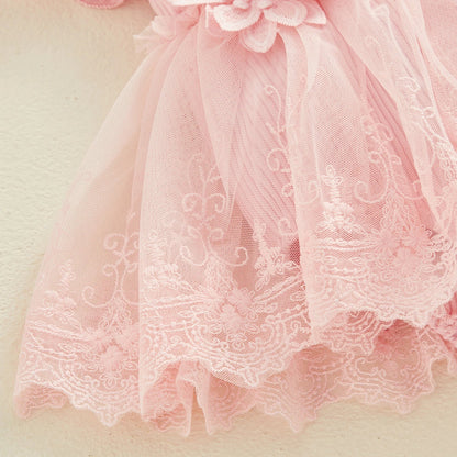 Baby Girls Romper Lace Ruffle Dress & Headband (Age 3-18M)
