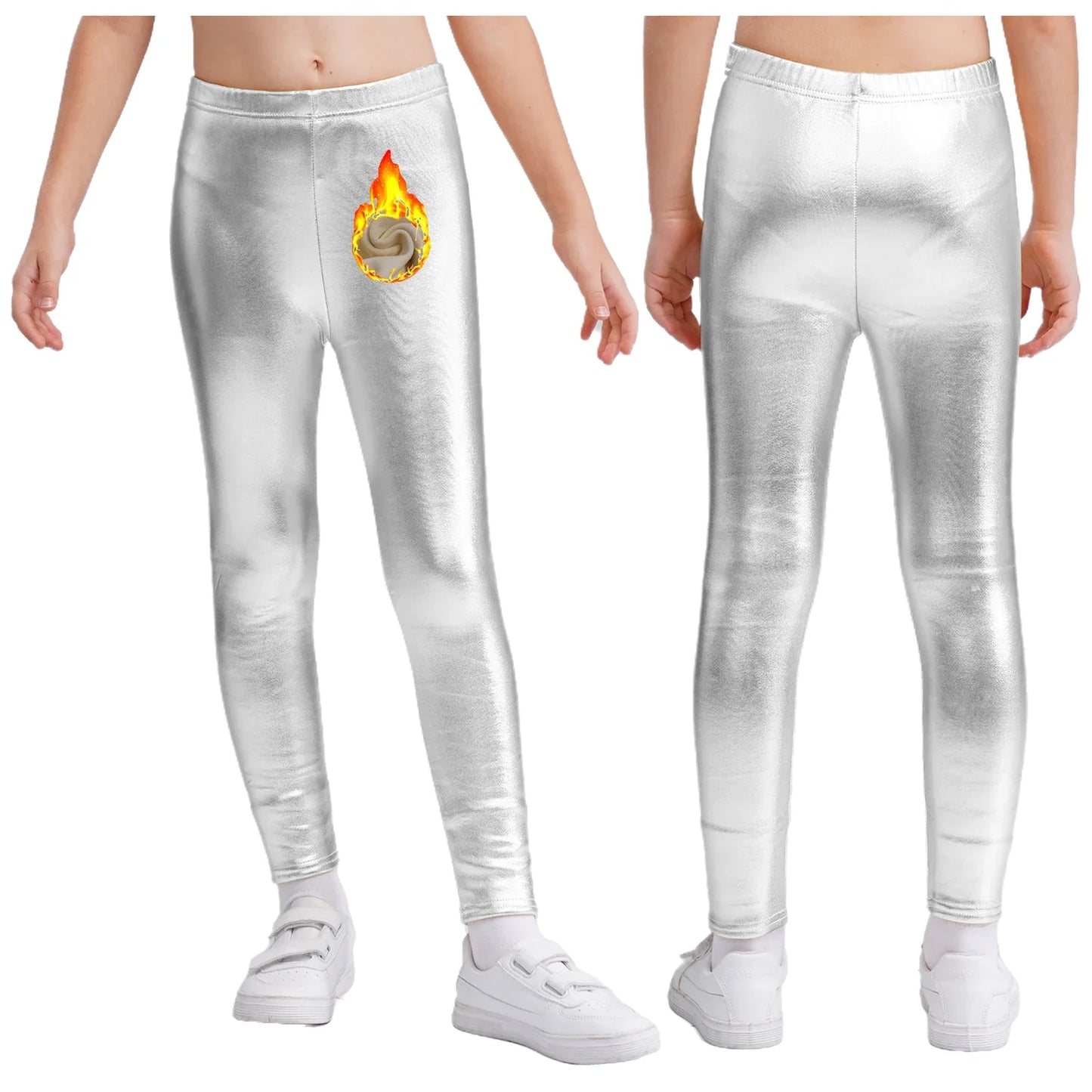 Girls Metallic Warm Fleece-Lined Elastic Waistband Leggings (Age 18M-10 YRS)