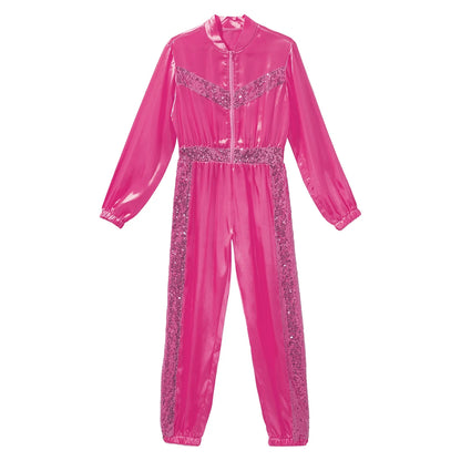 Girls Sequin Satin m Long Sleeve Zipper Jumpsuit (Age 6-16 YRS)