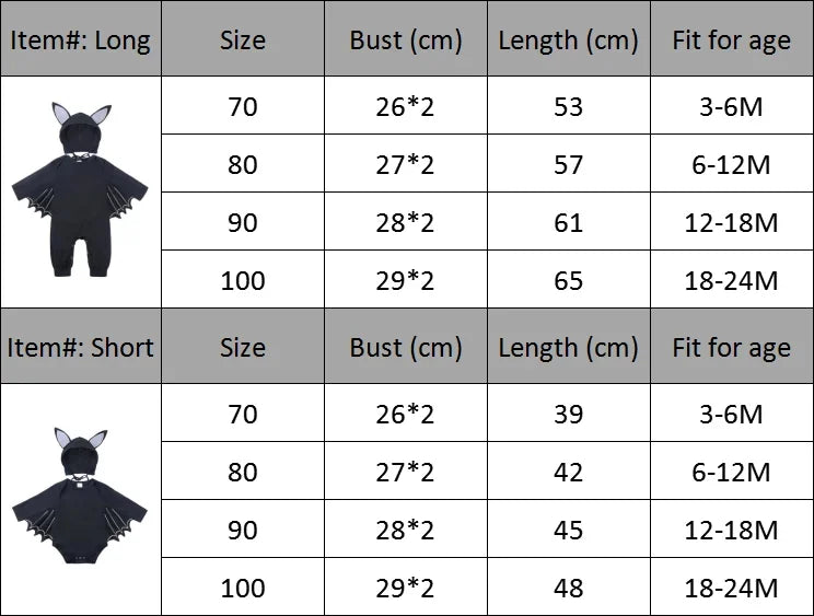 Skeleton Black Bat Costume for Baby 3-6M 6-12M 12-24M Purim Halloween Costumes Romper Hat 2pcs/set