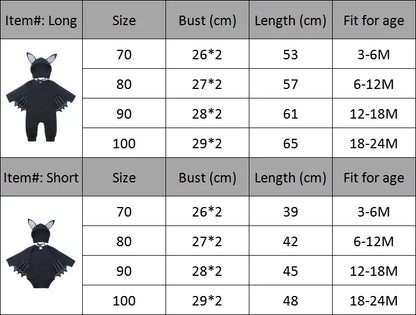 Skeleton Black Bat Costume for Baby 3-6M 6-12M 12-24M Purim Halloween Costumes Romper Hat 2pcs/set