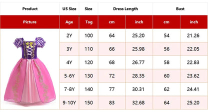 Disney Rapunzel Princess Dress Girl Purple Puff Sleeve Cosplay Tangled Costume Halloween Vestido Kids Birthday Ball Gown Clothes