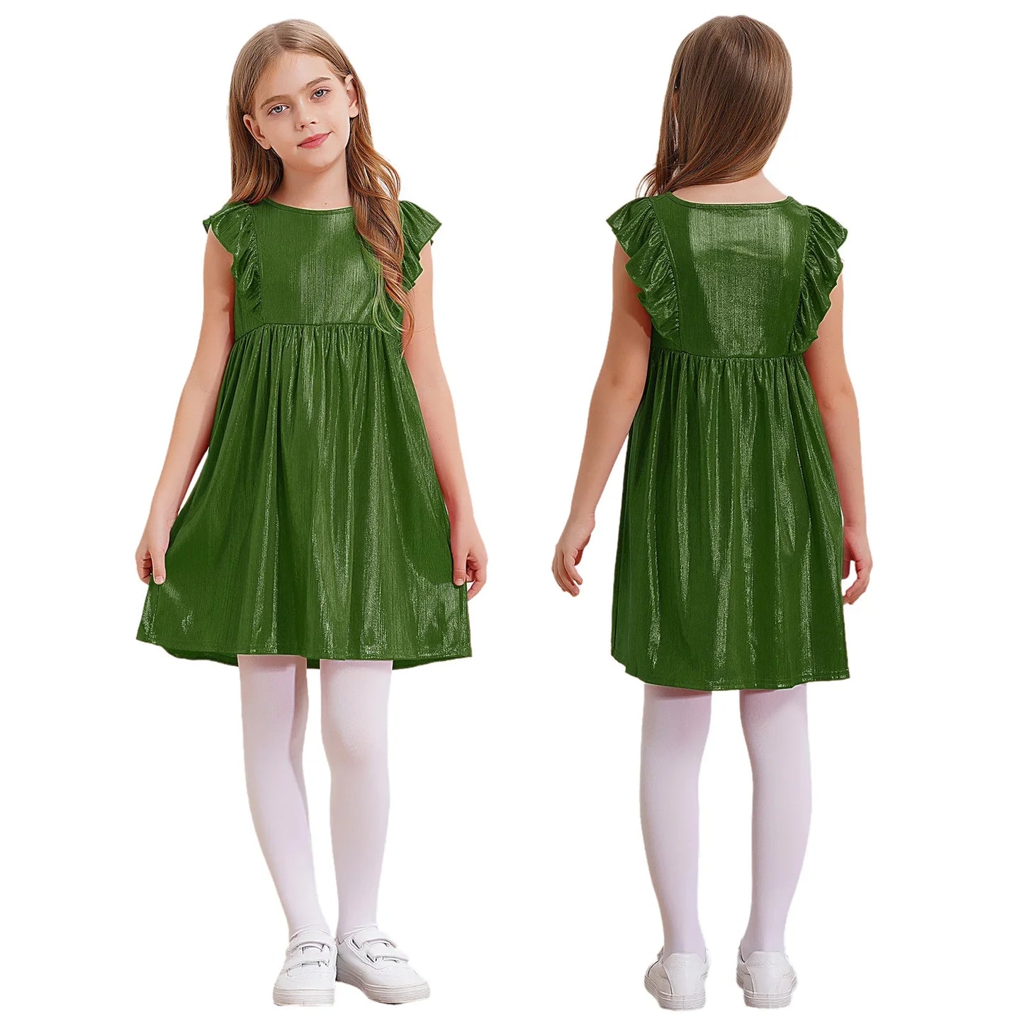 Girls Metallic Sleeveless Ruffles A-Line Dress (Age 24M-10YRS)