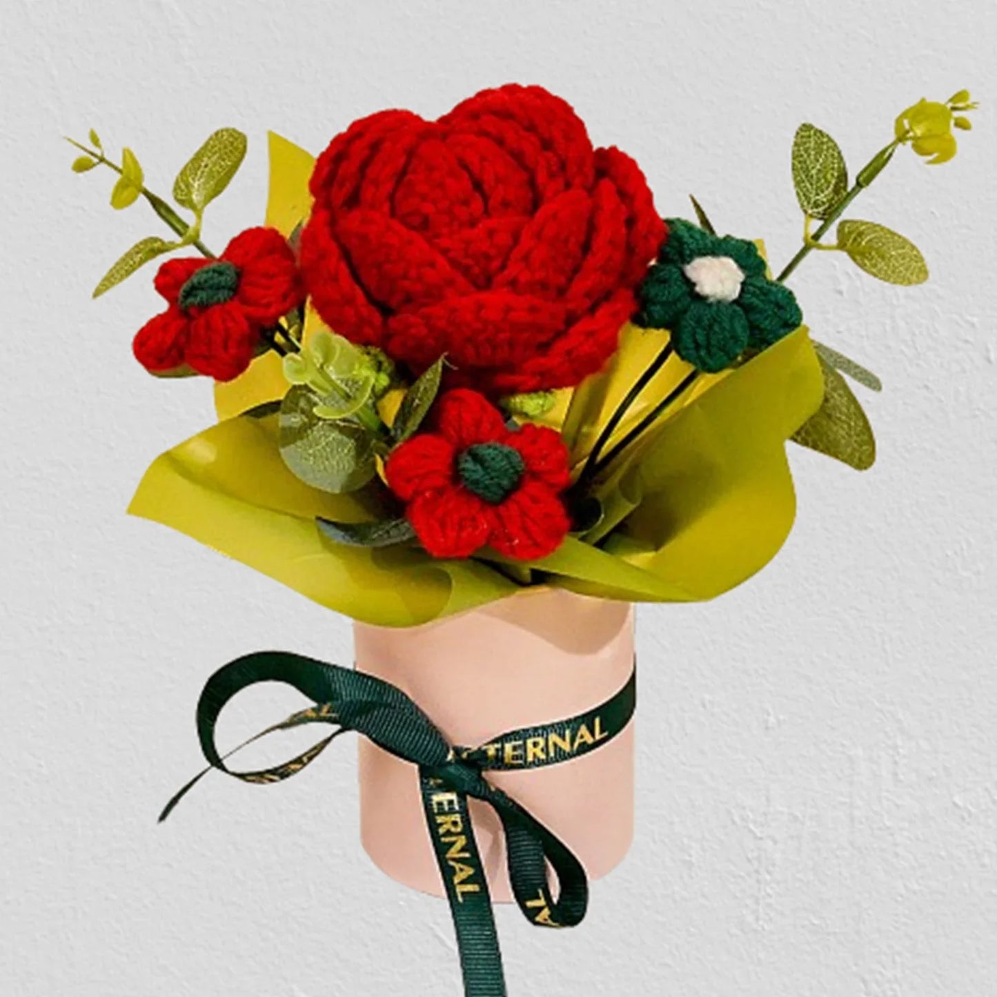 Handmade Crochet Knitted Flower Bouquet,Rose & Sunflower Bouquet - Home Decor & Gift for Woman Wife Mom Burgundy