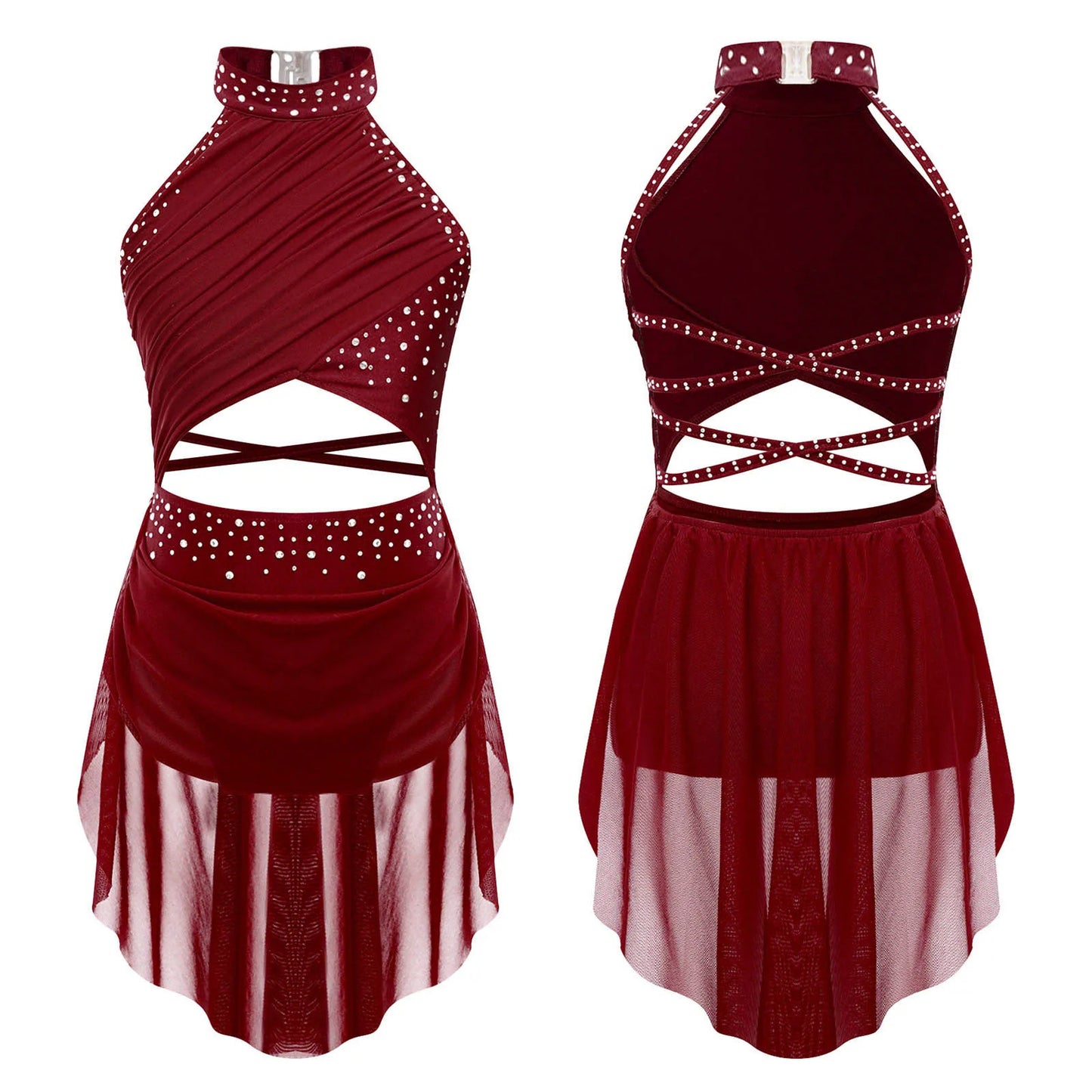 Girls Dance Rhinestone Dress Costume (Age 6-16YRS)
