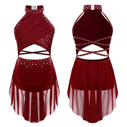 Girls Dance Rhinestone Dress Costume (Age 6-16YRS)