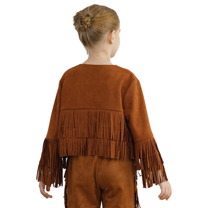 Kids Western Cowboy Cowgirl Costume Long Sleeve Tassels Fringe Jacket (Age 6-16YRS)