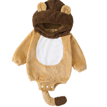 Baby Boys Girls Animal Costume Flannel Animals Hooded Romper Jumpsuits Newborn Halloween Outfit C