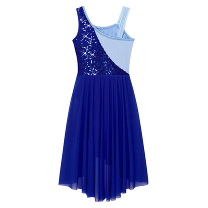 Girls Dance Sleeveless Color Block m Leotard Dress (Age 6-16YRS)
