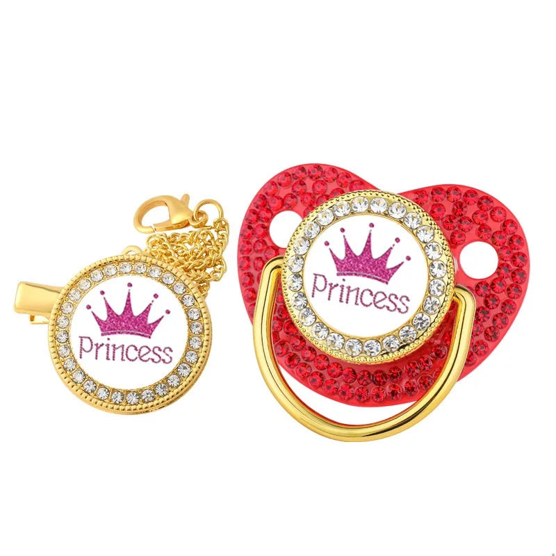Baby Red Zircon Rhinestone Luxury Pacifier Dummy Clip