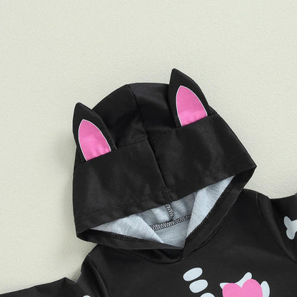 Baby Halloween Bat Costume Romper – Skeleton Cobweb Hooded Jumpsuit with Big Ears | Ages Newborn–24M