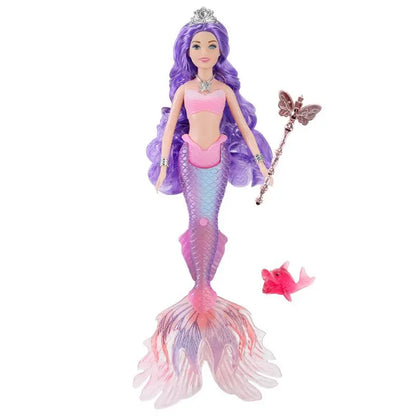 Mermaid Dolls Music Lighting Kids Toys Colorful Doll Body Pink Blue Red Purple Hair Miniature Accessories For Children DIY Game Purple