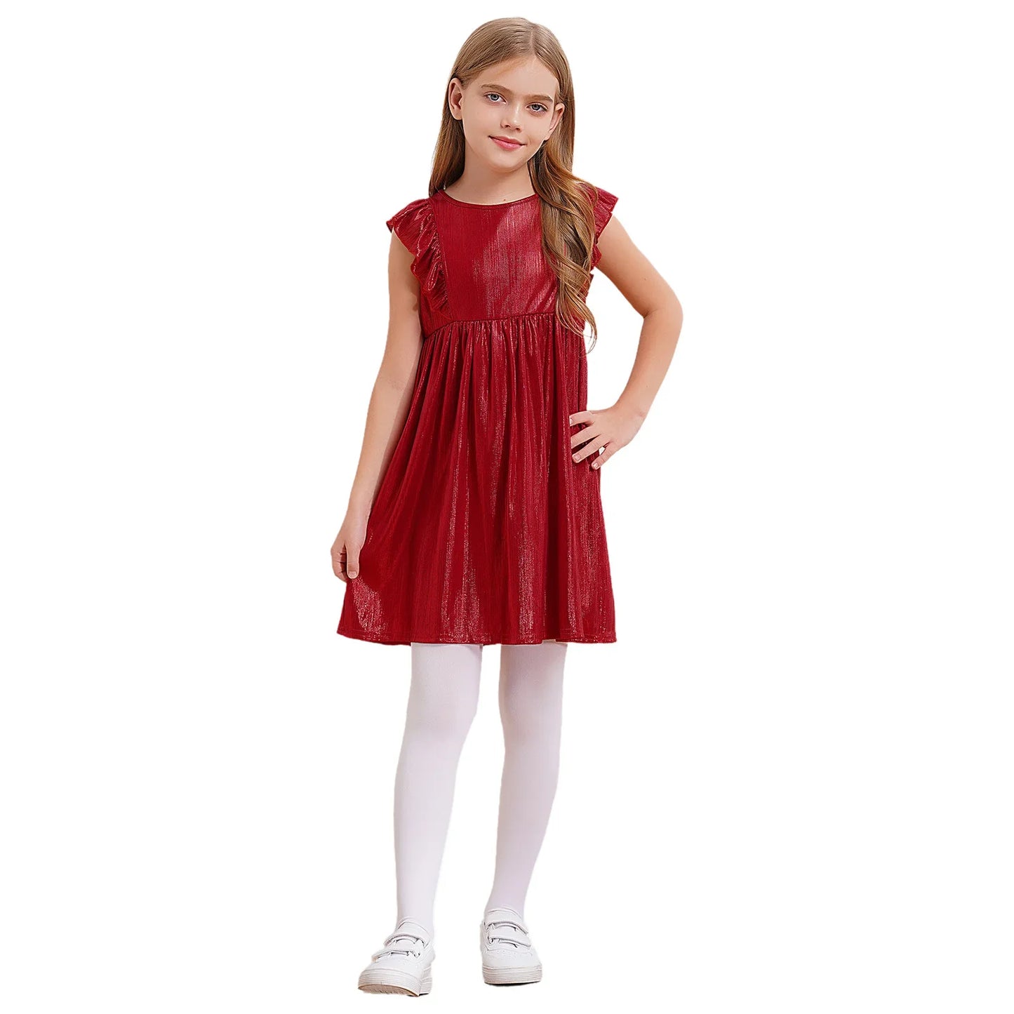 Girls Metallic Sleeveless Ruffles A-Line Dress (Age 24M-10YRS)