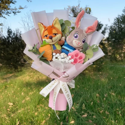 Zootopia Plush Dolls Judy Hopps Nick Wilde Creative Handmade Bouquets Christmas Birthday Vanlentine Gifts - 35cm 3-35cm