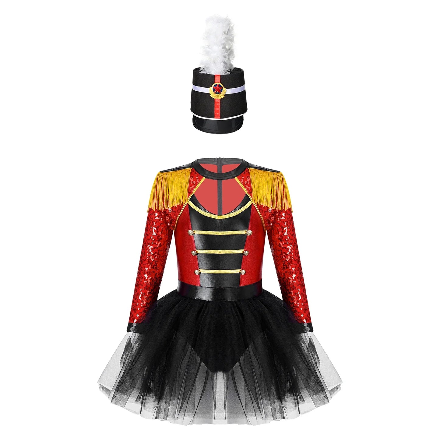 Girls Circus Ringmaster Magician Sequin Leotard Tutu Dress Costume (Age 6-16 YRS)