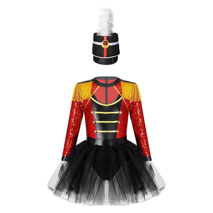 Girls Circus Ringmaster Magician Sequin Leotard Tutu Dress Costume (Age 6-16 YRS)