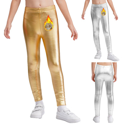 Girls Metallic Warm Fleece-Lined Elastic Waistband Leggings (Age 18M-10 YRS)
