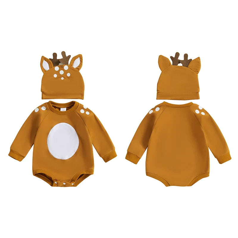 Baby Girls/Boys Reindeer Christmas Romper & Hat (Age Newborn-18M)