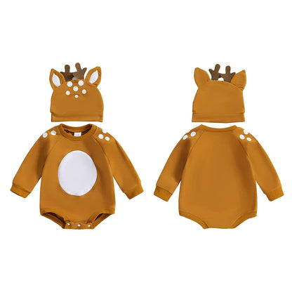Baby Girls/Boys Reindeer Christmas Romper & Hat (Age Newborn-18M)