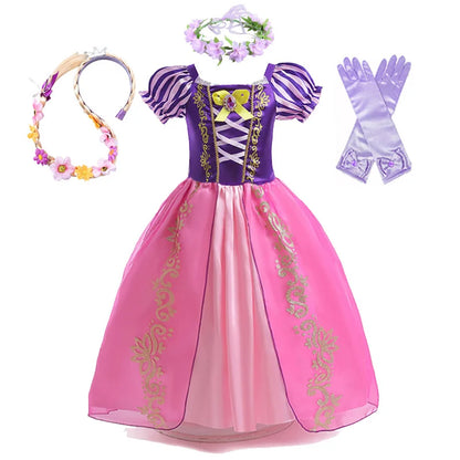 Disney Rapunzel Princess Dress Girl Purple Puff Sleeve Cosplay Tangled Costume Halloween Vestido Kids Birthday Ball Gown Clothes Purple Dress Suit2