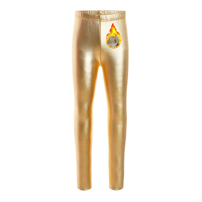 Girls Metallic Warm Fleece-Lined Elastic Waistband Leggings (Age 18M-10 YRS)