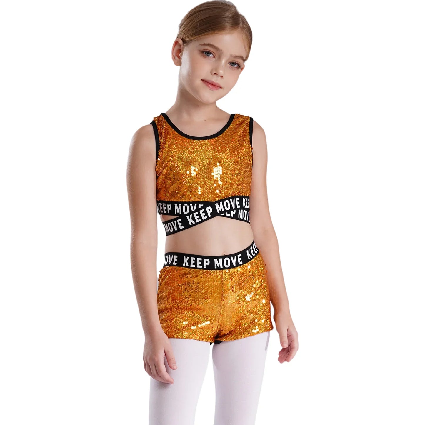 Girls Sequin Dance Top & Shorts Set (Age 4-16YRS)