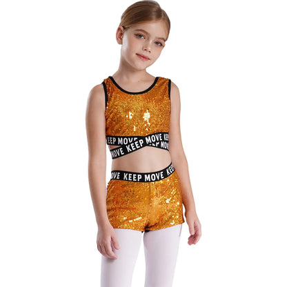Girls Sequin Dance Top & Shorts Set (Age 4-16YRS)