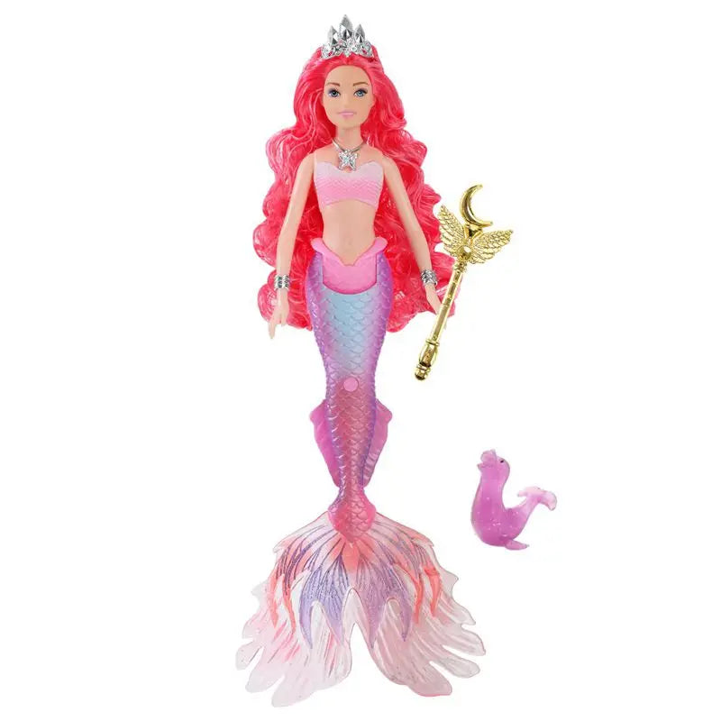 Mermaid Dolls Music Lighting Kids Toys Colorful Doll Body Pink Blue Red Purple Hair Miniature Accessories For Children DIY Game Pink