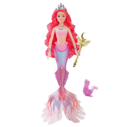 Mermaid Dolls Music Lighting Kids Toys Colorful Doll Body Pink Blue Red Purple Hair Miniature Accessories For Children DIY Game Pink