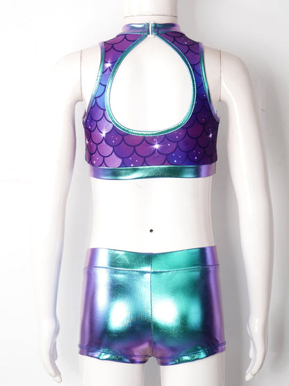 Girls Dance Costume Sequin Crop Top & Shorts Set (Age 6-12 YRS)