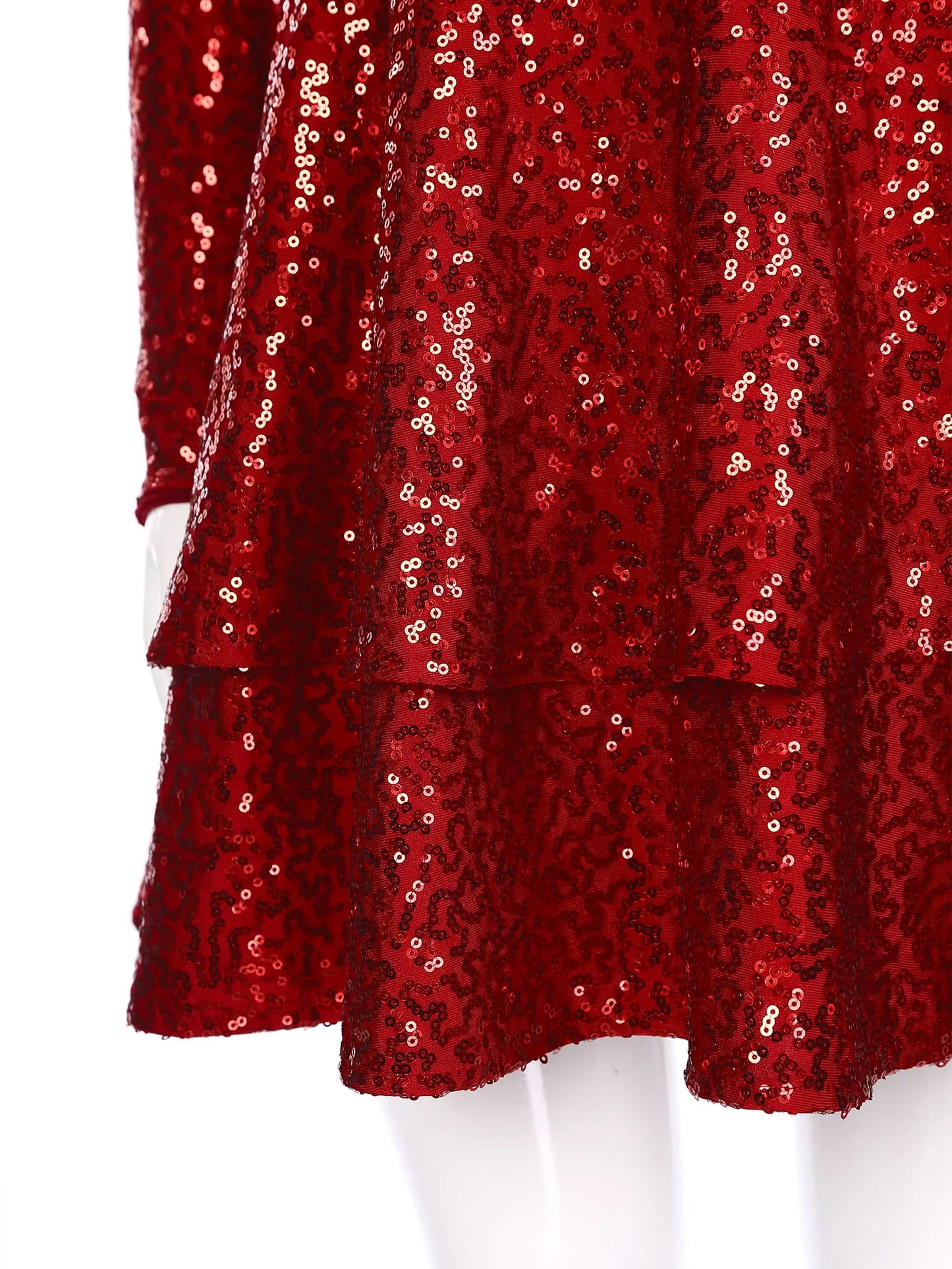 Girls Sequin Long Sleeve Double Layer Hemline Dress (Age 6-14 YRS)