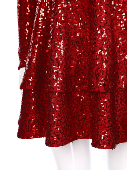 Girls Sequin Long Sleeve Double Layer Hemline Dress (Age 6-14 YRS)