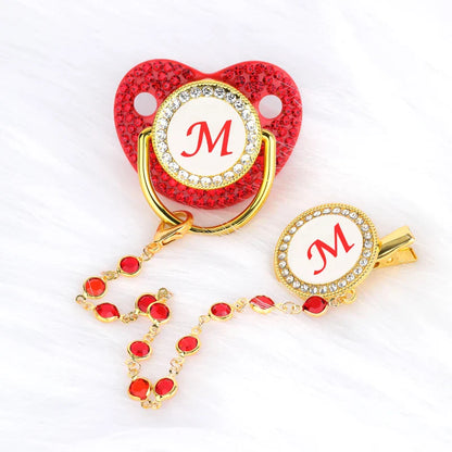 Baby Red Zircon Rhinestone Luxury Pacifier Dummy Clip