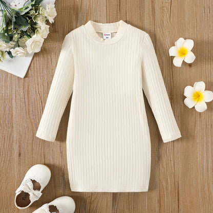 Girl's Basic Knit Long Sleeve Dress (Age 24M-6YRS)