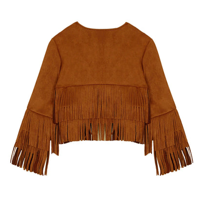 Kids Western Cowboy Cowgirl Costume Long Sleeve Tassels Fringe Jacket (Age 6-16YRS)