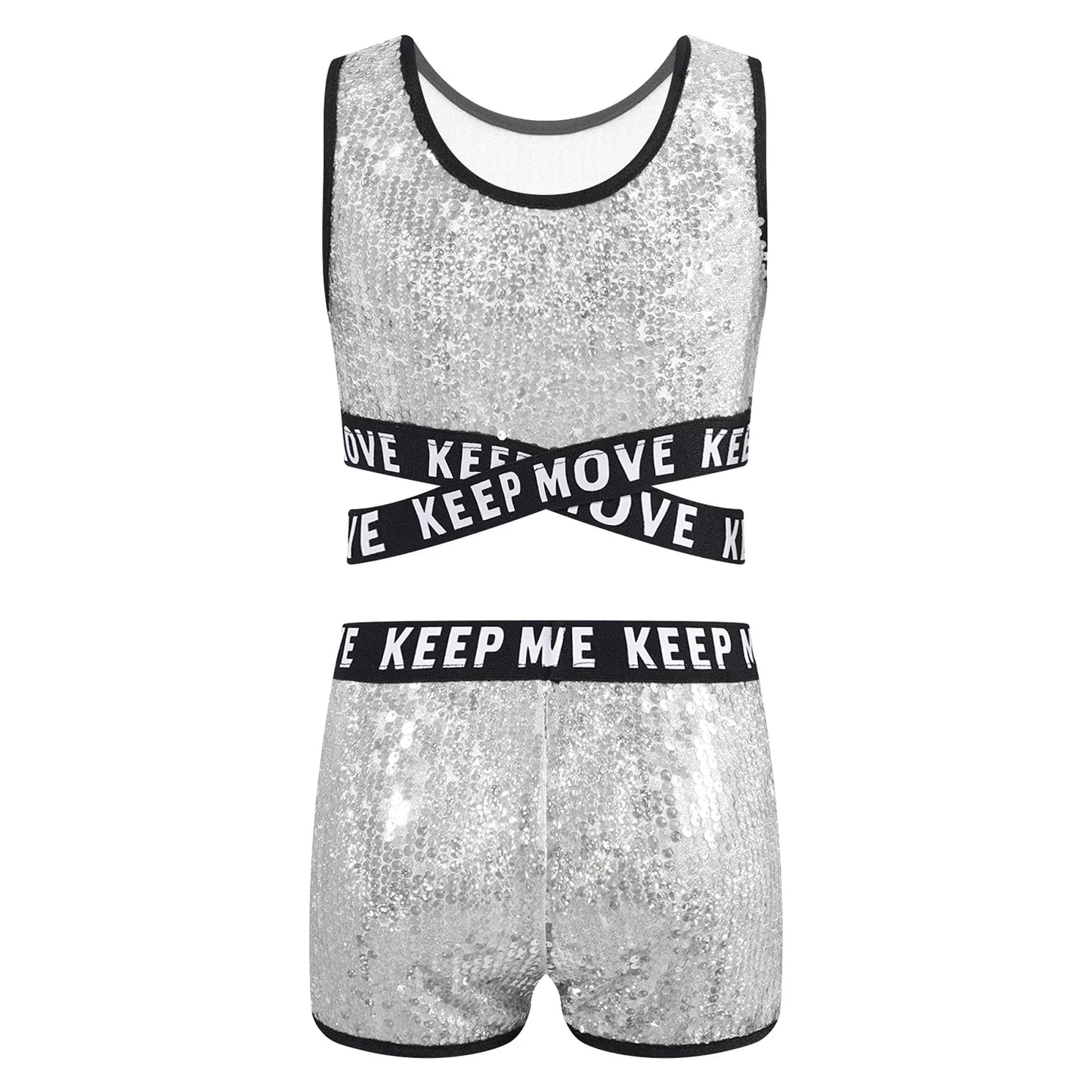 Girls Sequin Dance Top & Shorts Set (Age 4-16YRS)