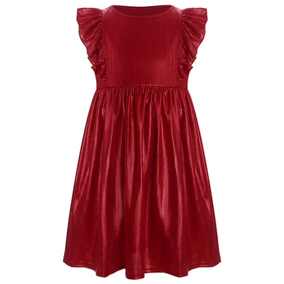 Girls Metallic Sleeveless Ruffles A-Line Dress (Age 24M-10YRS)